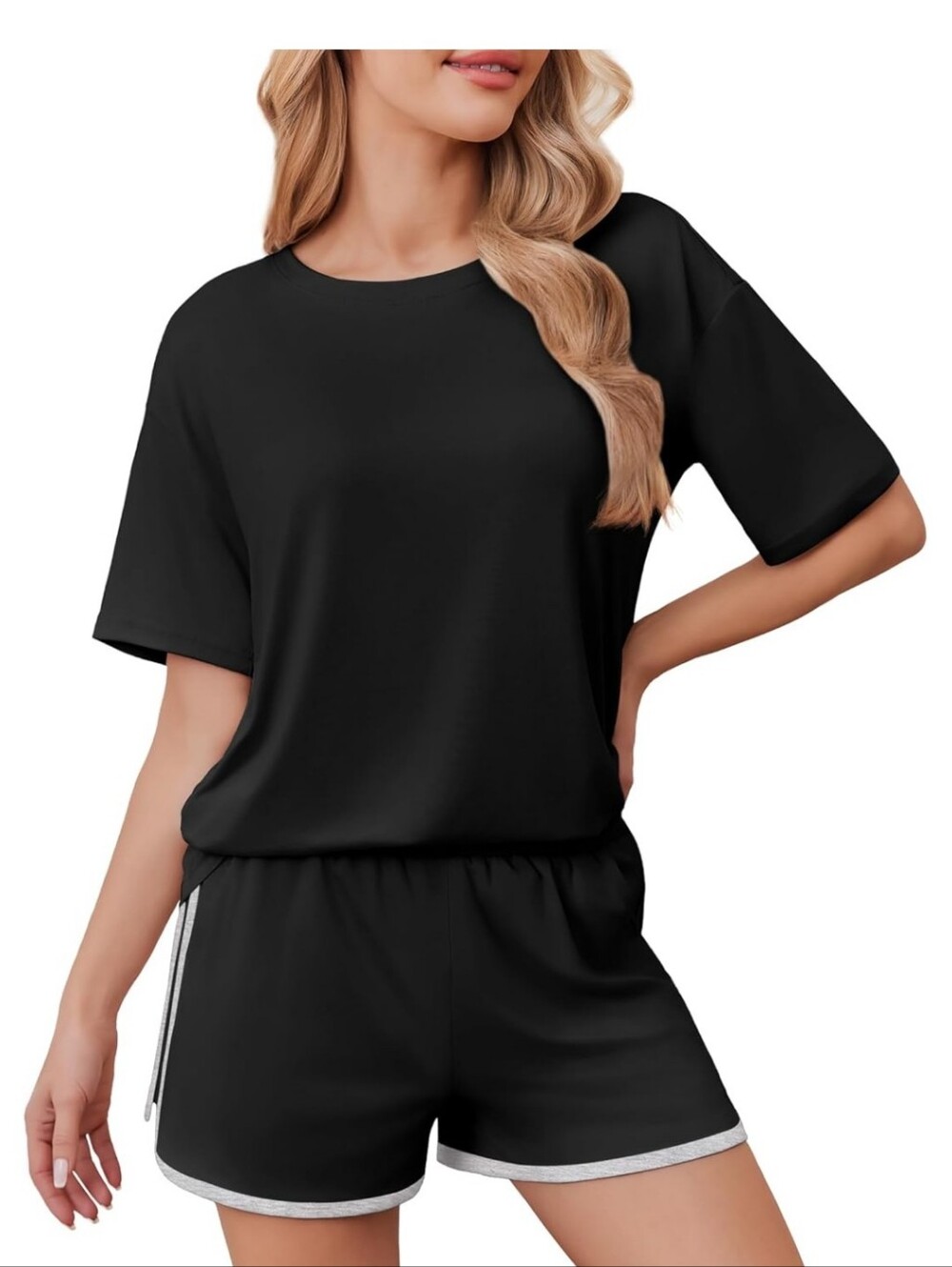 Ekouaer Soft Pajamas set for Women  Lounge Set Crew Neck T-Shirts Top and Short